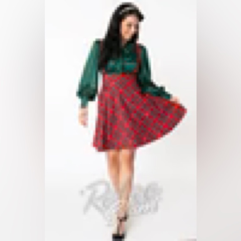 Unique Vintage Ruth Suspender Skirt in red